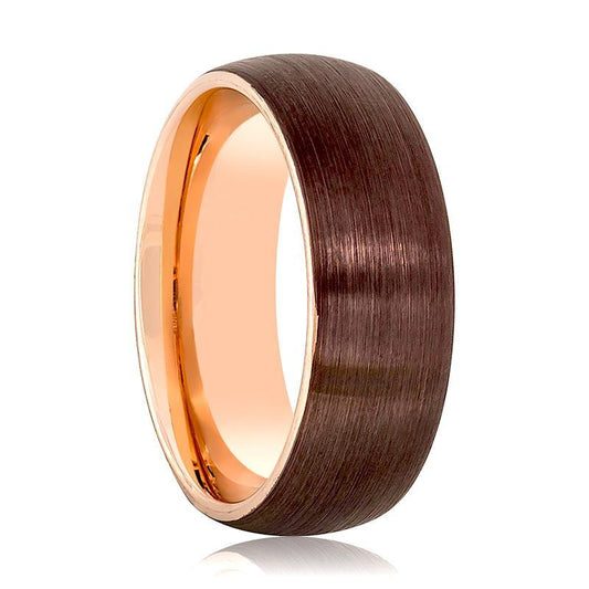 Rose Gold & Brown Brushed Men's Wedding Band