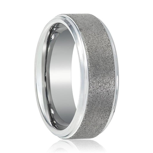 Sandblasted Tungsten Carbide Wedding Band Stepped Edges