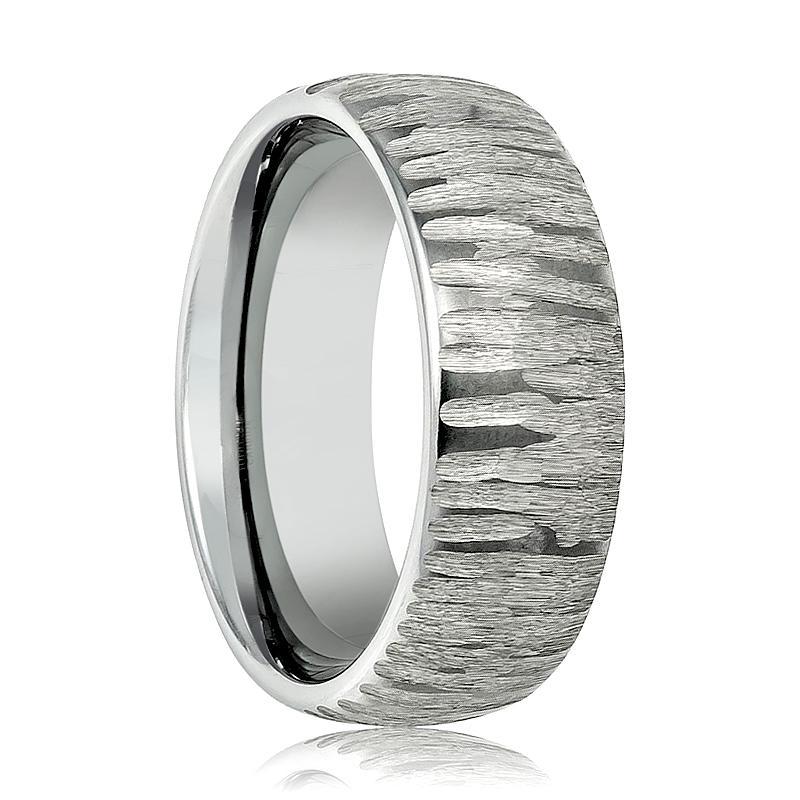Mens Tungsten Wedding Band Tree Bark Carved Textured Finish 8mm Tungsten Carbide Ring