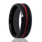 Tungsten Mens Wedding Band Black Brushed w/ Red Groove 8mm Tungsten Carbide Ring