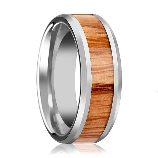 Tungsten Wood Ring - Red Oak Wood - Tungsten Wedding Band - Polished Finish - 6mm - 8mm - 10mm - Tungsten Wedding Ring