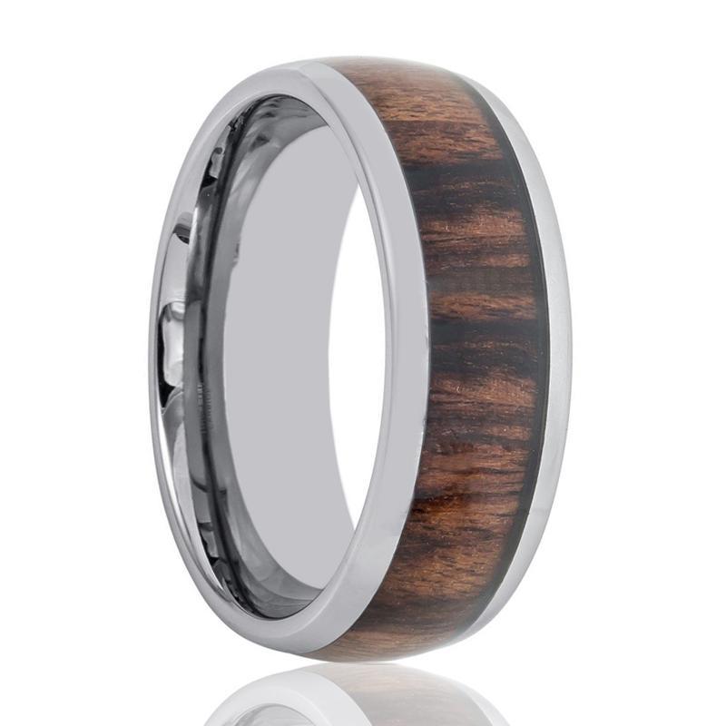 Tungsten Wedding Ring with Rose Wood Inlay Domed 8mm Tungsten Wedding Band