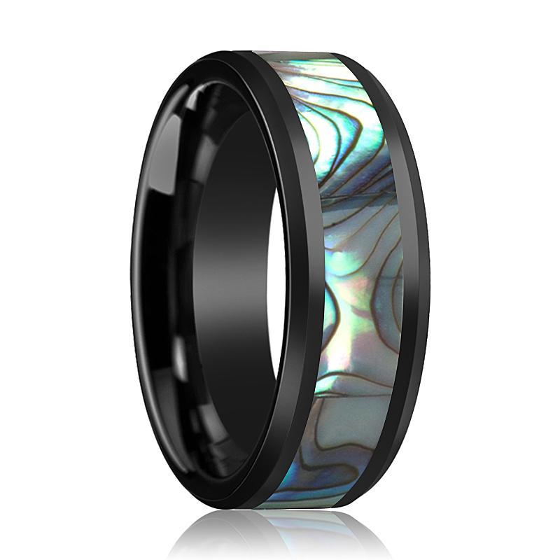 ARMOR Black Wedding Ring with Shell Inlay – Monica Jewelers