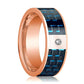 Mens Wedding Band 14K Rose Gold and Diamond with Black & Blue Carbon Fiber Inlay Flat Polished Design