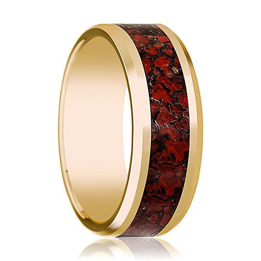 ISLA 14k Yellow Gold Red Dinosaur Bone Inlay