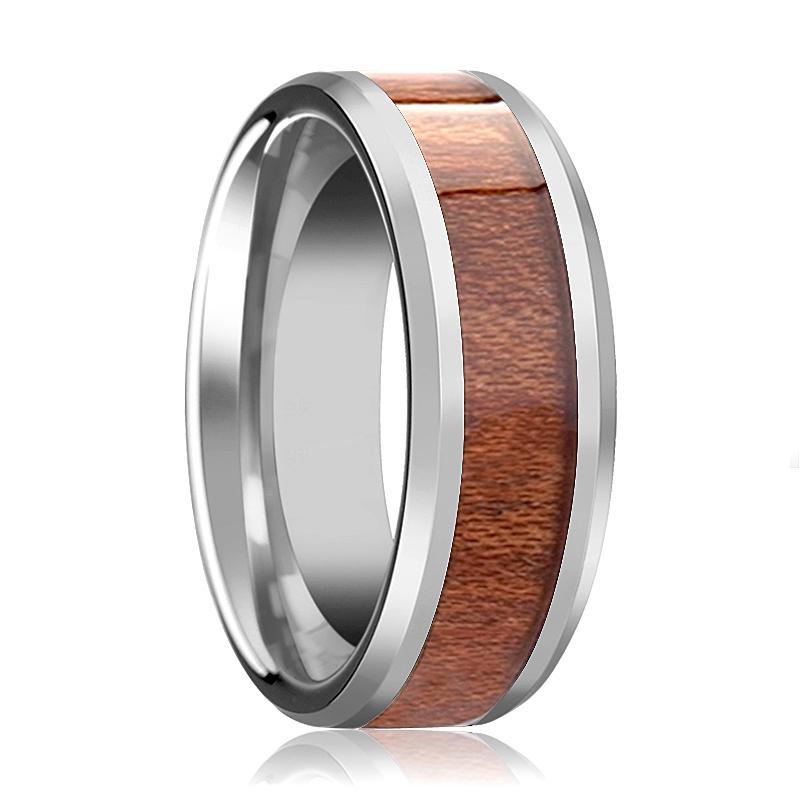 Tungsten Wood Ring - Rosewood Inlay - Tungsten Wedding Band - Polished Finish - 4mm - 6mm - 7mm - 8mm - 10mm - 12mm - Tungsten Wedding Ring