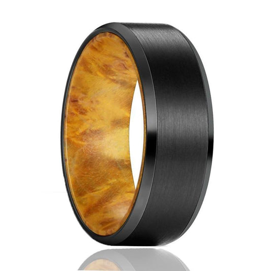 AIRBENDER Tungsten Yellow Box Elder Wood Ring--Men's Wedding Band