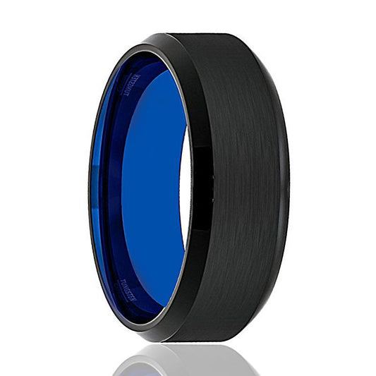 LEGION Blue Tungsten Wedding Band Black Brushed