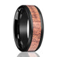 Tungsten Wooden Ring - Black High Polished Beveled Edge with Hawaiian Koa Wood Inlay 8mm Tungsten Carbide Wedding Ring