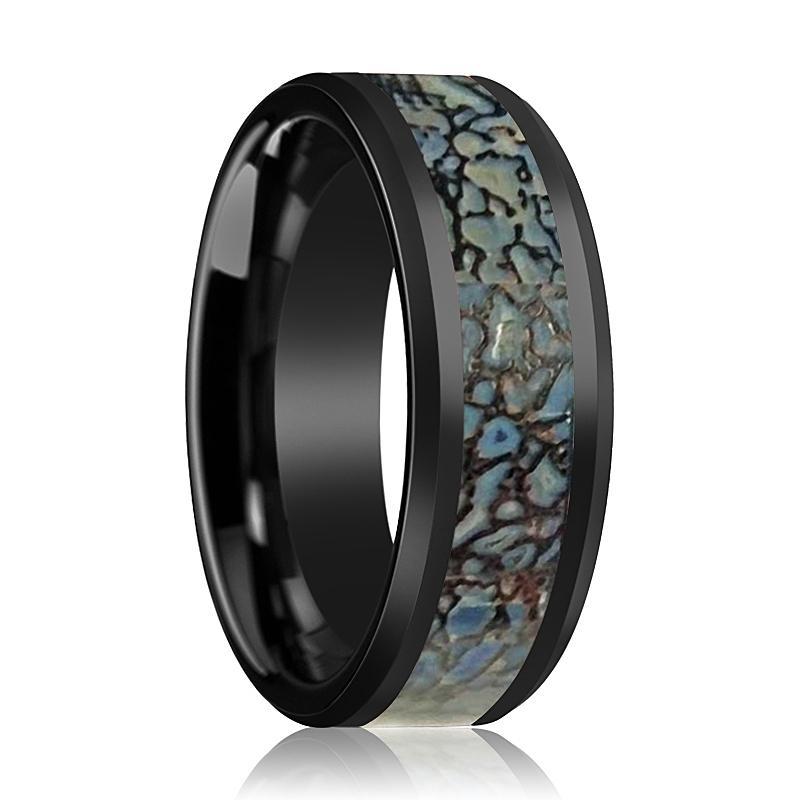 AJAX Blue Dinosaur Bone Ring Inlaid with Ceramic Wedding Band