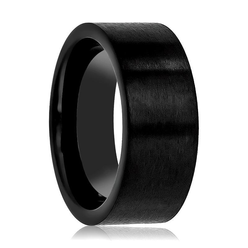 Black Brushed Flat Wedding Band Tungsten Carbide