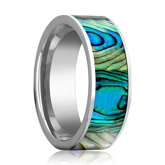 Tungsten Mother Of Pearl Inlay - Tungsten Wedding Band - Polished Finish - 8mm - Tungsten Wedding Ring - AydinsJewelry