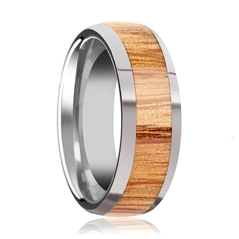 Tungsten Wood Ring - Red Oak Wood Inlay - Polished Edges - 8mm - Tungsten Carbide Wedding Ring