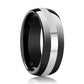 Tungsten Ring Black Shiny Polished Domed Wedding Band w/ Silver Stripe 8mm Tungsten Carbide Wedding Ring