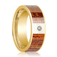 Mens Wedding Ring Polished 14k Yellow Gold Flat Wedding Band with Mahogany Wood Inlay & Diamond - 8mm - AydinsJewelry