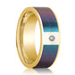 Mens Wedding Band 14K Yellow Gold with Blue/Purple Color Changing Inlaid and Diamond Flat Polished Design - AydinsJewelry