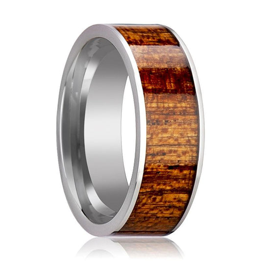 Tungsten Wood Ring - Mahogany Hardwood Inlay - Polished Edges - 8mm - Tungsten Carbide Wedding Ring