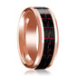 14K Wedding Band Rose Gold with Black & Red Carbon Fiber Inlay Beveled Edges Polished Ring