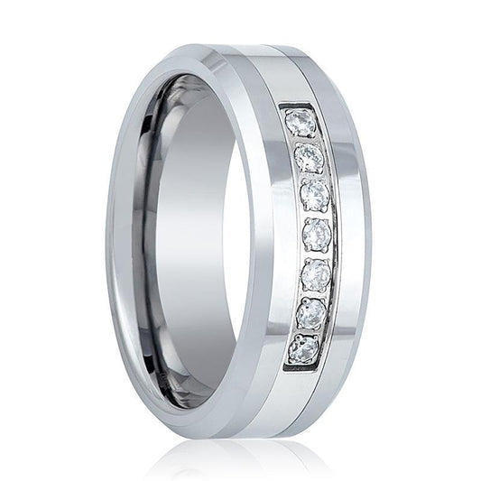 Mens Tungsten Carbide Wedding Band CZ Ring