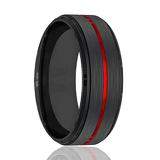 BATMOBILE Red Grooved Tungsten Wedding Band