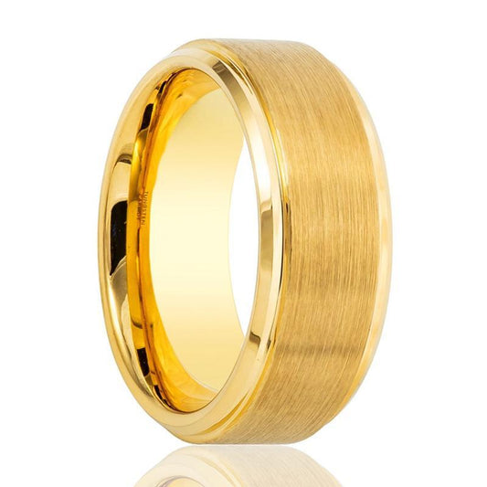 Gold Brushed Stepped Edge Tungsten Ring Wedding Band 6mm, 8mm Tungsten Carbide Wedding Ring