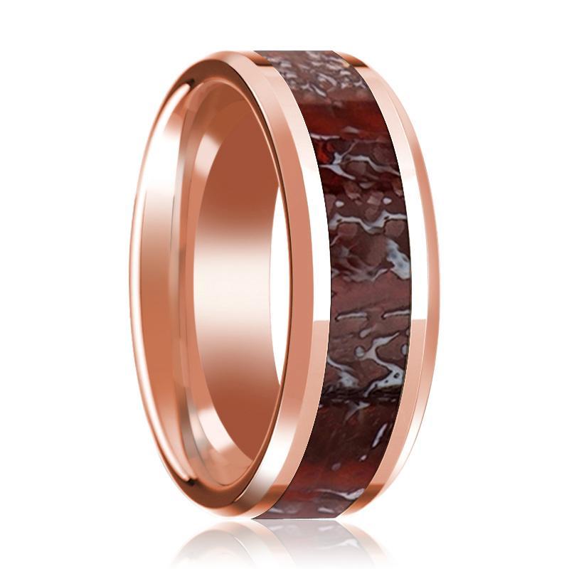 NUBLAR Red Dinosaur Bone Inlay Wedding Ring 14K Rose Gold