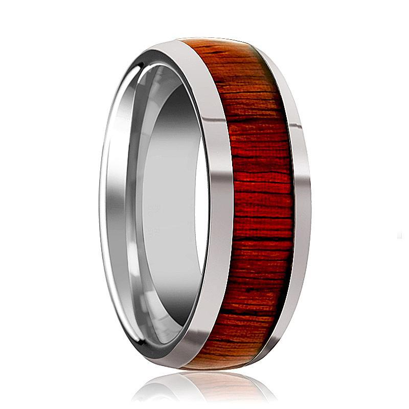Tungsten Wood Ring - Padauk Wood - Tungsten Wedding Band - Polished Finish - 8mm - Tungsten Wedding Ring