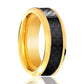 Gold Tungsten Ring High Polished Wedding Band w/ Black Carbon Fiber Inlay 6mm, 8mm Tungsten Carbide Wedding Ring