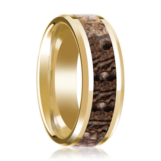 ACHEULIAN Brown Dinosaur Bone Beveled Edge 14K Yellow Gold - AydinsJewelry