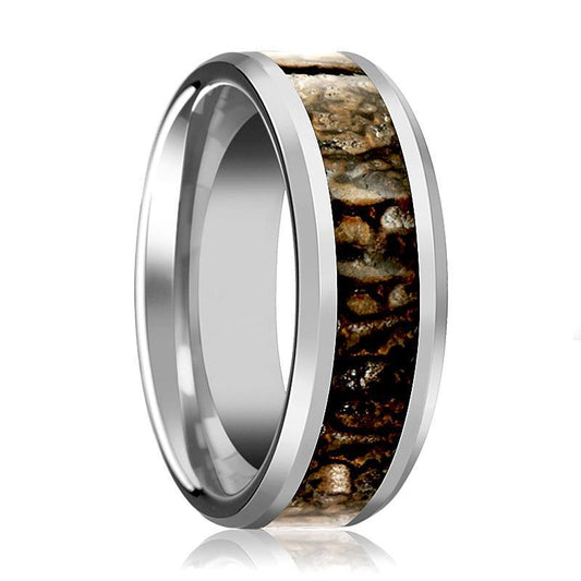 CHOMPER Dinosaur Bone Tungsten Ring Brown Dinosaur Bone Inlay