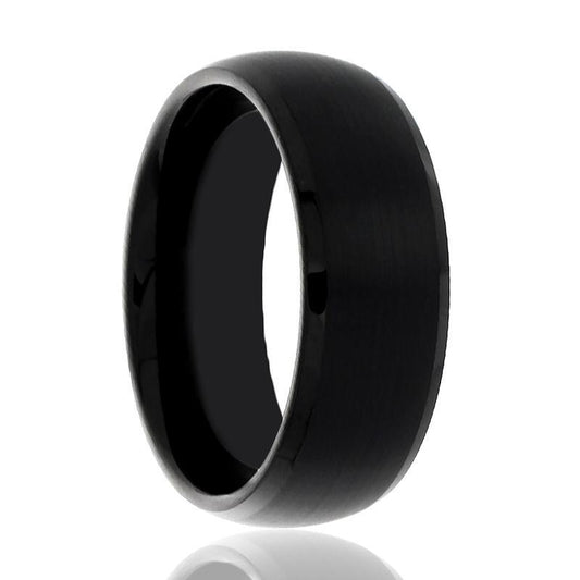 Tungsten Ring Black Brushed Domed & Beveled Edge Wedding Band 8mm Tungsten Carbide Wedding Ring