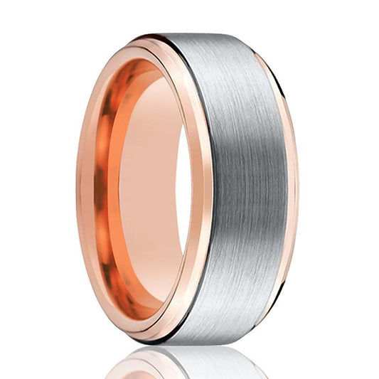 ZANDER Rose Gold & Silver Brushed Tungsten Carbide Ring