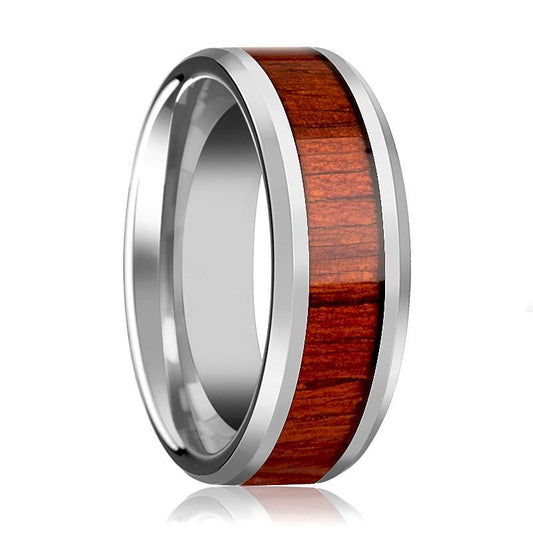 Tungsten Wood Ring - Padauk Real Wood - Tungsten Wedding Band - Polished Finish - 6mm - 8mm - 10mm - Tungsten Wedding Ring