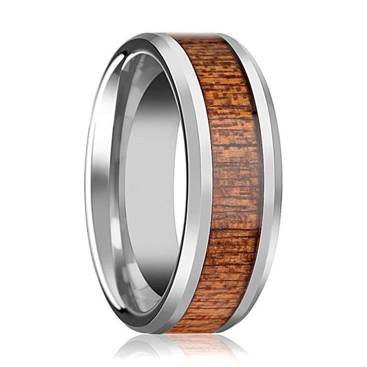 Tungsten Wood Ring - African Sapele Wood Inlay - Tungsten Wedding Band - Polished Finish - 6mm - 8mm - 10mm - Tungsten Wedding Ring