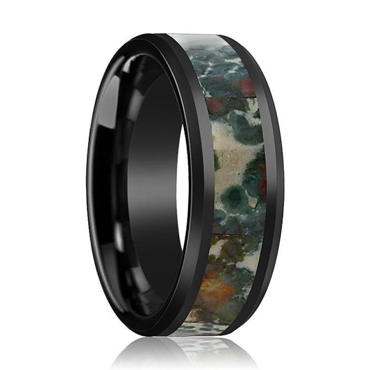 TRACE Coprolite Fossil Inlay Ceramic Wedding Band
