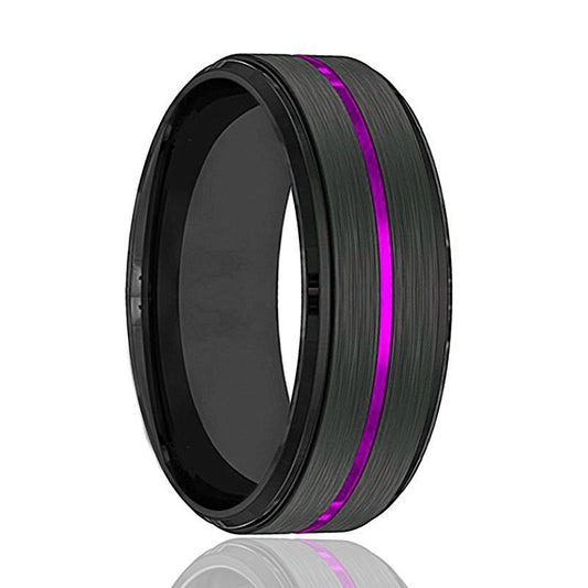 NIGHTSHADE Purple Groove Men's Tungsten Wedding Band