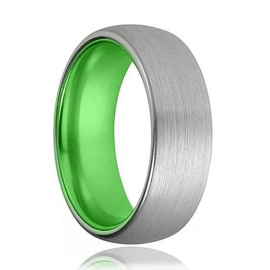 PAGANI Silver Brushed Acid Green Tungsten Ring