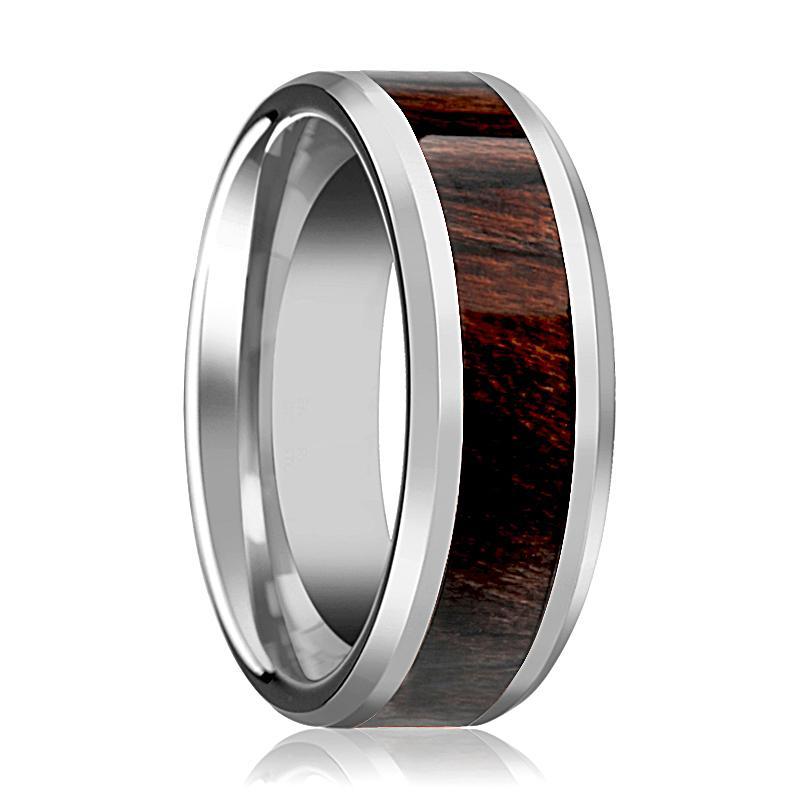 Tungsten Wood Ring - Bubinga Wood Inlay - Tungsten Wedding Band - Polished Finish - 8mm - Tungsten Wedding Ring