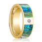 Mens Wedding Band 14K Yellow Gold with Mother of Pearl Inlay and Diamond Flat Polished Design - AydinsJewelry