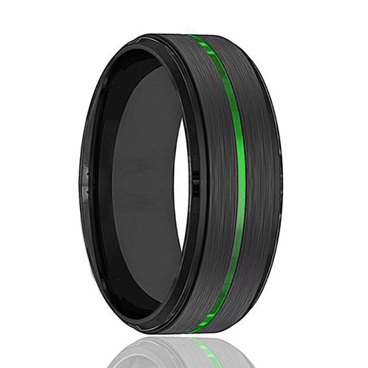 REAPER Green Groove Men's Black Wedding Band
