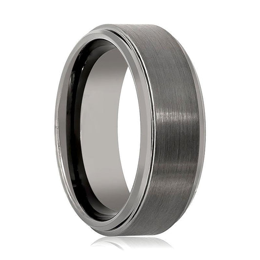 Tungsten Carbide Mens Wedding Band Gun Metal Brushed Tungsten Ring