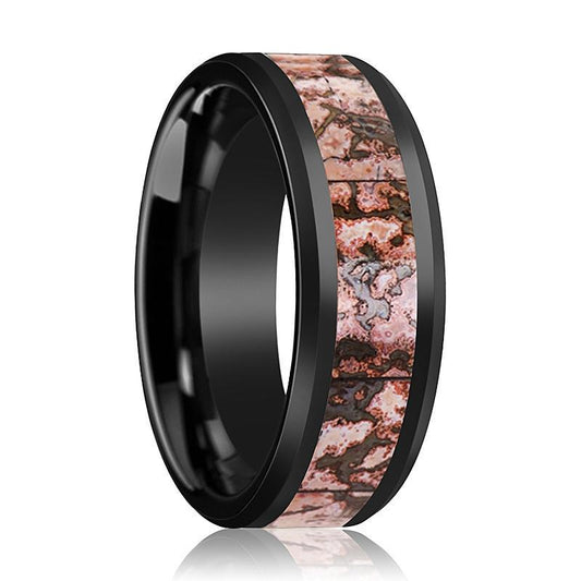 FYANG Pink Dinosaur Bone Inlay Ceramic Wedding Band