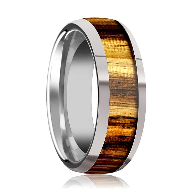 Tungsten Wood Ring - Zebra Wood Inlay - Tungsten Wedding Band - Polished Finish - 8mm - Tungsten Wedding Ring