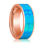 Mens Wedding Band 14K Rose Gold with Blue Opal Inlay Flat Polished Design - AydinsJewelry