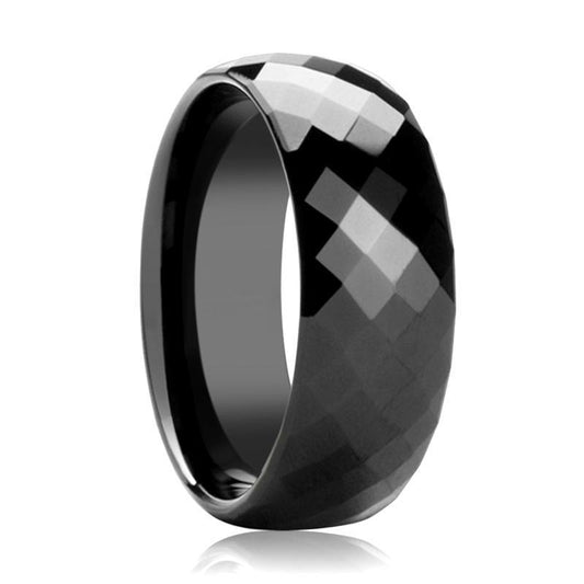 Tungsten Carbide Black Diamond Faceted Wedding Ring 4mm, 6mm, 8mm