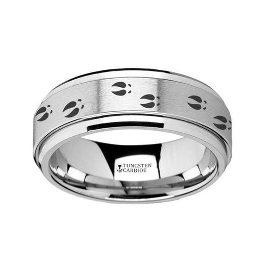 Deer Tracks  Engraved - Spinning Tungsten Ring - Laser Engraved - Tungsten Carbide Wedding Band - 8mm - AydinsJewelry