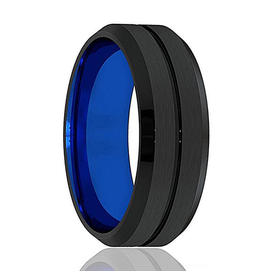 FIRESTORM Blue and Black Tungsten Wedding Band