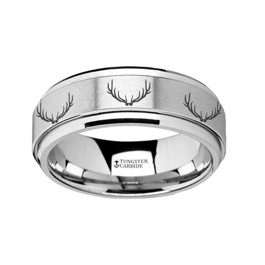 Deer Antlers Engraved - Spinning Tungsten Ring - Laser Engraved - Tungsten Carbide Wedding Band - 8mm - AydinsJewelry
