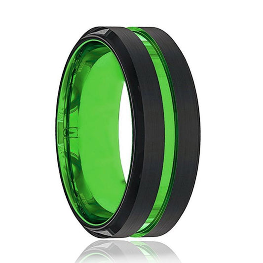 Black Tungsten Band with Domed Edge Audi Logo Ring