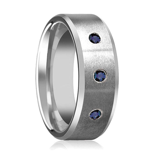 JOSIAH 3 Blue Sapphires Tungsten Men's Wedding Band